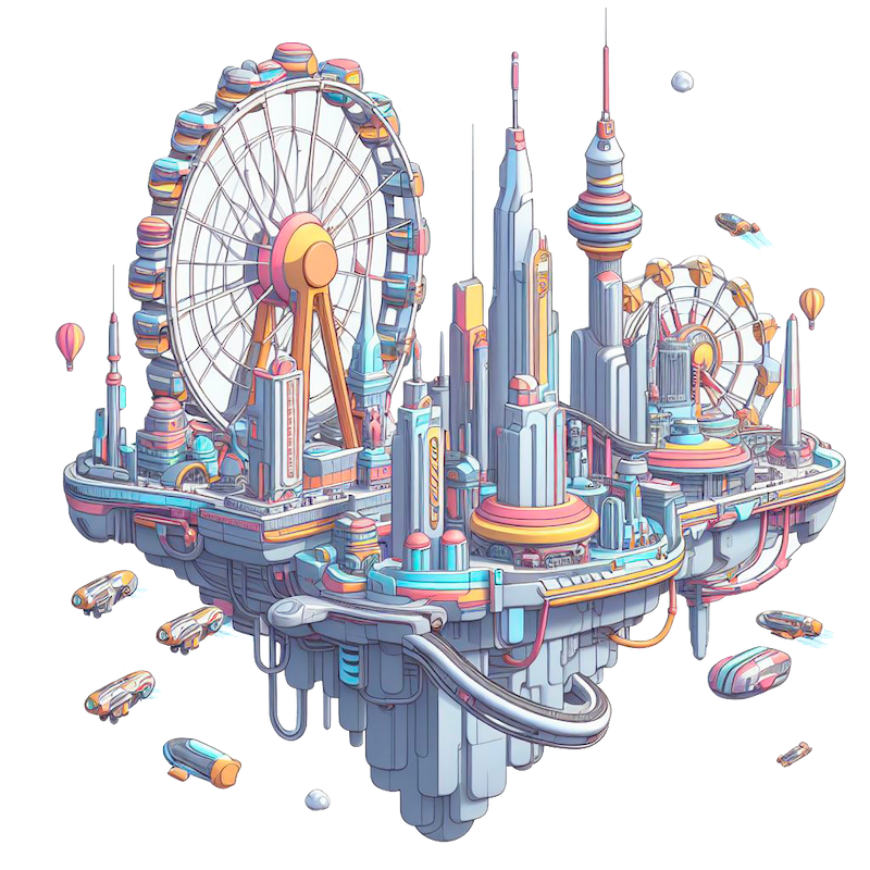 Parc d'attraction futuriste flottant
